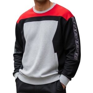 Soul Star Original Mens Sweatshirt‎ Black Red Gray Color Block Sleeve Detail
